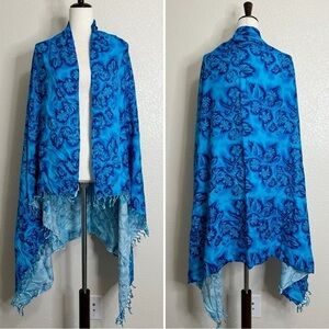 Boho Beachy Blue Floral Sarong or Beach Blanket